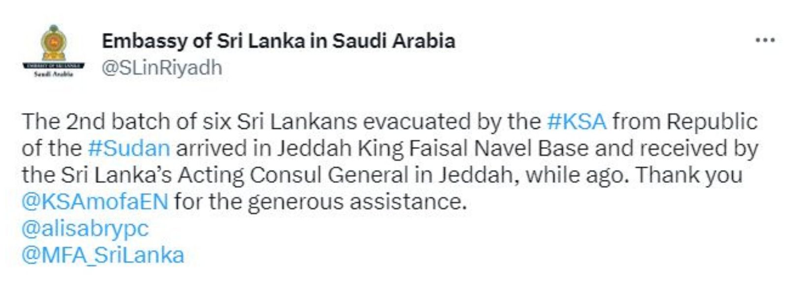 More Sri Lankans evacuated from Sudan
